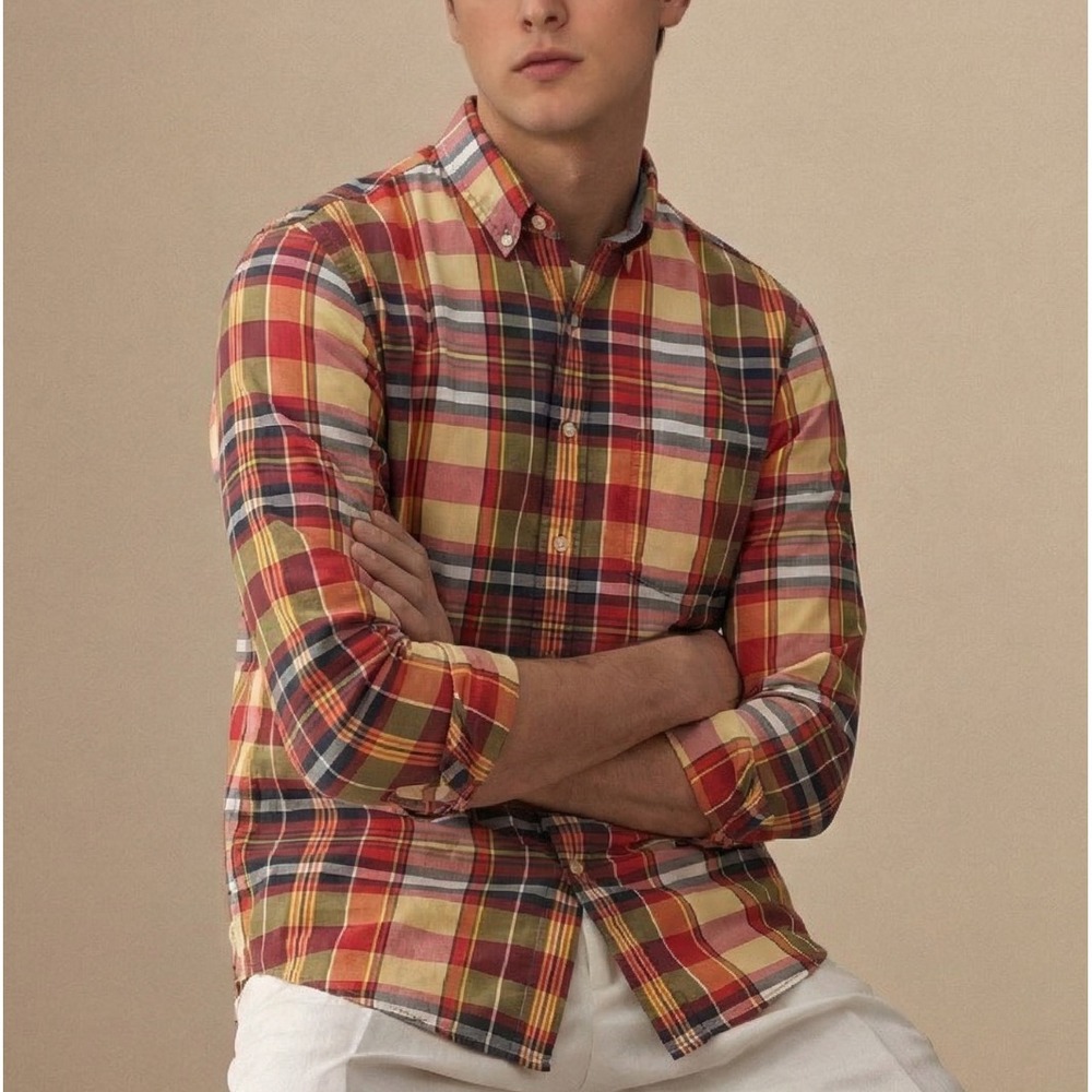 J.Crew Men's Tailored Fit Plaid Button Down Shirt 100% Cotton Multicolor Medium